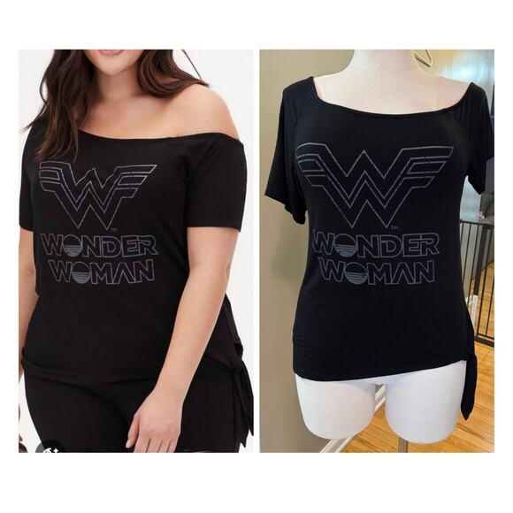 Torrid 0 (0X size 12) Wonder Woman DC Comics Off Shoulder Knit Jersey T Shirt - Picture 1 of 3